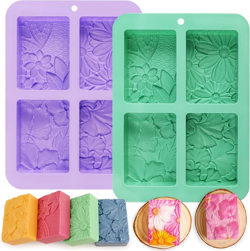 Moukiween Soap Molds Silicone, 3D Rectangular Flower Pattern Silicone Molds for Handmade Craft Soap, Bath Bombs, Chocolate Bars, DIY Candle, Polymer Clay Design - Image 1